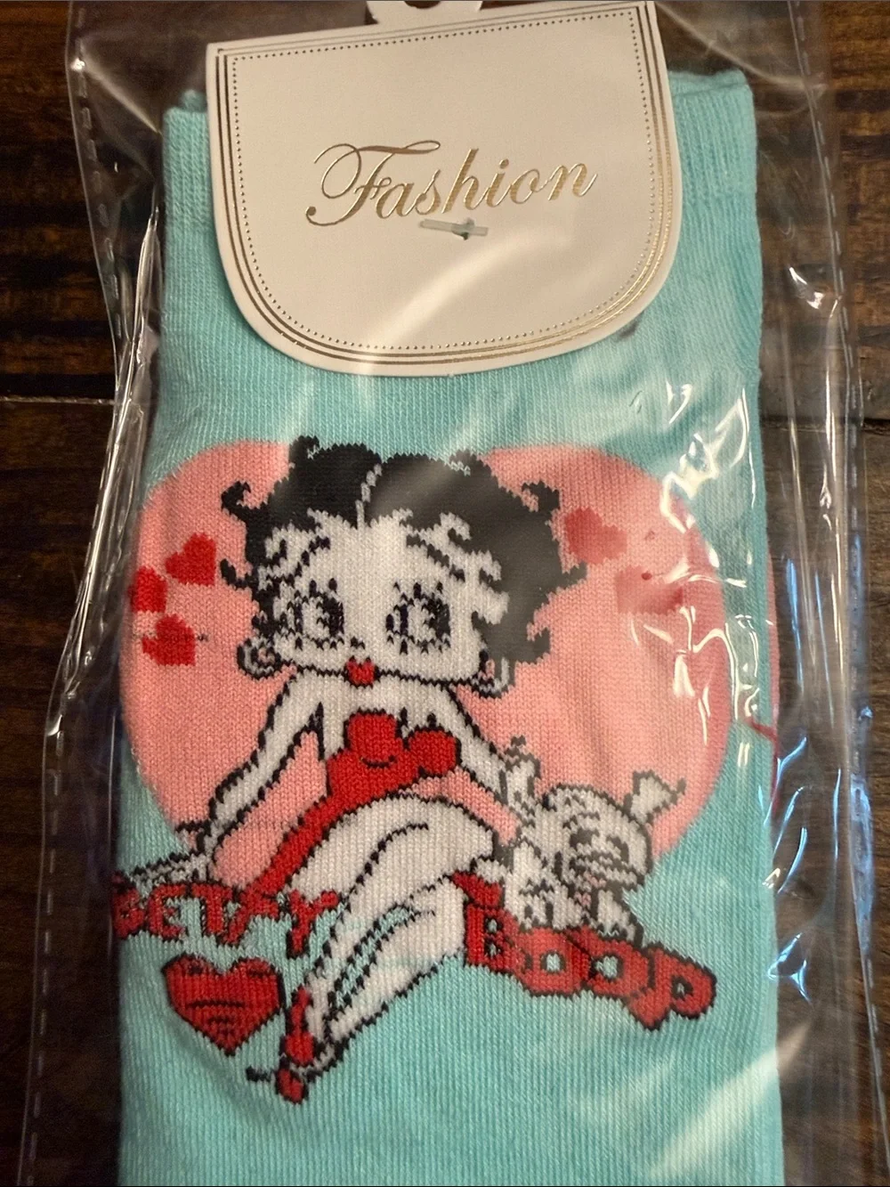 Cute Cartoon Character ‘Betty Boop’ Heart Foot Socks in Black/Pink/Teal (OS)